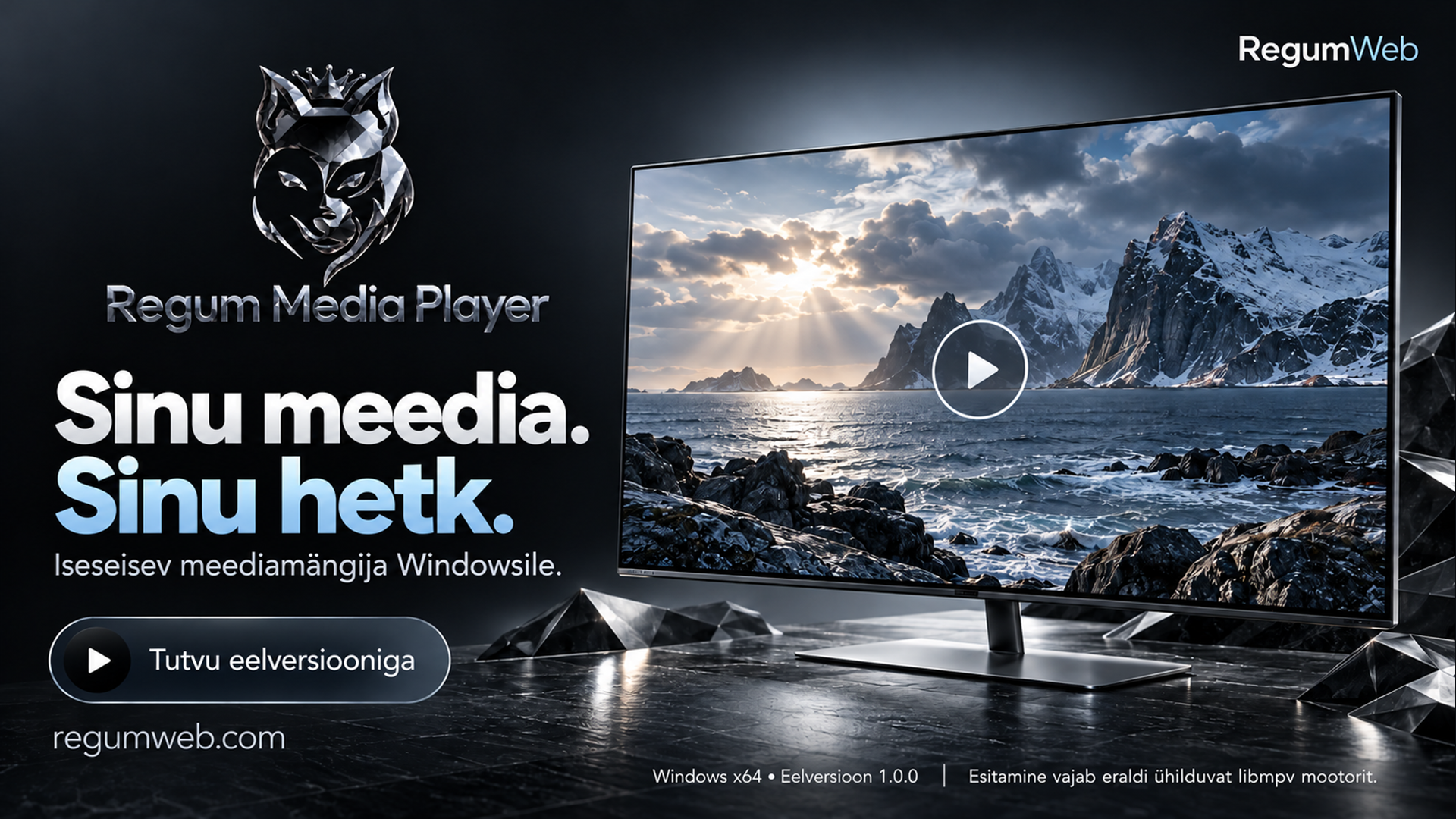 Regum Media Player — Kohalik meediaesitus. Eelversioon; taasesitusdekooder tuleb lisada.